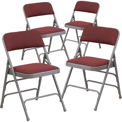 Emma And Oliver 4 Pack Curved Triple Braced & Double Hinged Fabric Upholstered Metal Folding Chair