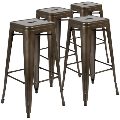 Emma And Oliver 4 Pack 30" High Metal Indoor Bar Stool - Stackable Stool - Image 12