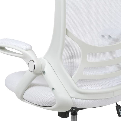 Emma And Oliver High Back White Mesh Ergonomic Office Chair With White Frame And Flip-up Arms - Image 7