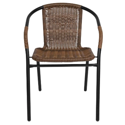 Emma And Oliver 2 Pack Rattan Indoor-Outdoor Restaurant Stack Chair With Curved Back - Image 9