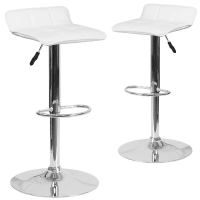 Emma And Oliver 2 Pack Contemporary Vinyl Adjustable Height Barstool With Quilted Wave Seat And Chrome Base - Image 11