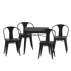 Emma And Oliver Modern 5 Piece Weather And Rust Resistant Black Steel And Polyresin Patio Set With Table & 4 Chairs Indoor And Outdoor Use