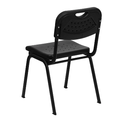 Emma And Oliver Black Plastic Student Classroom Stack Chair With Open Back - Image 6