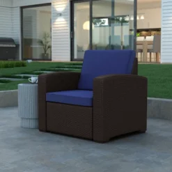 Emma And Oliver Faux Rattan Chair With All-Weather Cushion