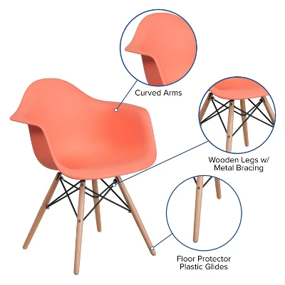 Emma And Oliver Plastic Accent Dining Chair With Arms And Wooden Legs - Image 2
