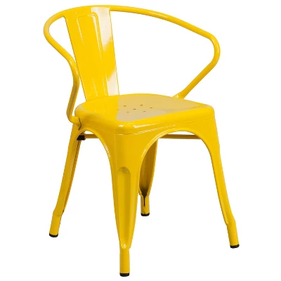Emma And Oliver Commercial Grade Colorful Metal Indoor-Outdoor Chair With Arms - Image 16