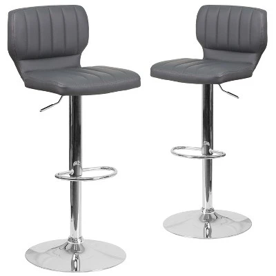 Emma And Oliver 2 Pack Contemporary Vinyl Adjustable Height Barstool With Vertical Stitch Back And Chrome Base - Image 18