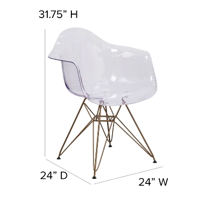 Emma And Oliver Transparent Side Chair With Arms And Gold Base - Image 3
