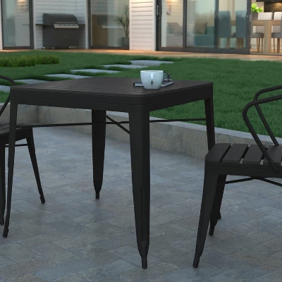Emma And Oliver Modern Weather And Rust Resistant Black Steel Patio Table With Polyresin Top And Rounded Corners For Indoor And Outdoor Use - Image 3