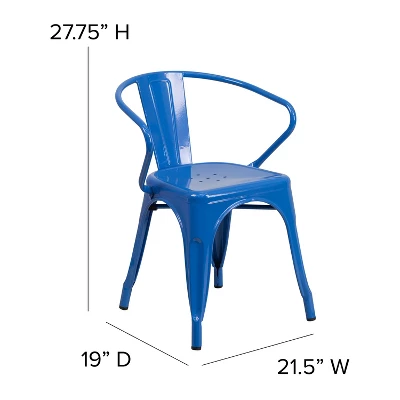 Emma And Oliver Commercial Grade 4 Pack Metal Indoor-Outdoor Chair With Arms - Image 4