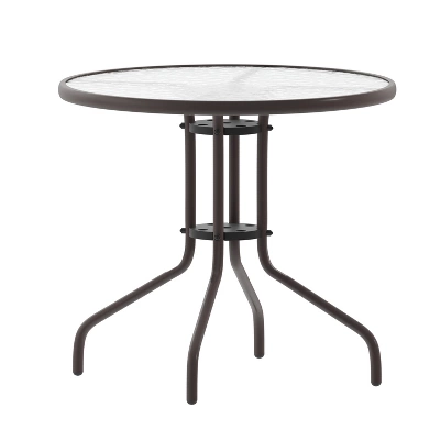 Emma And Oliver 31.5" Round Tempered Glass Metal Table With Smooth Ripple Design Top - Image 11