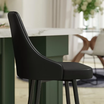 Emma And Oliver Modern Upholstered Dining Stools With Chrome Accented Metal Frames And Footrests - Image 4