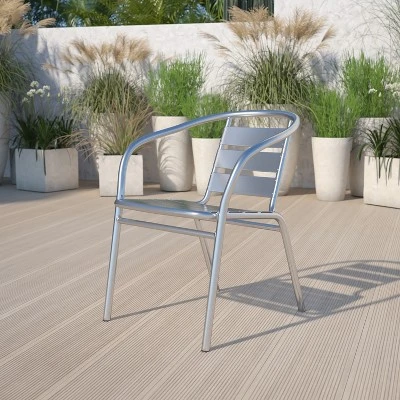 Emma And Oliver 4 Pack Heavy Duty Commercial Aluminum Indoor-Outdoor Slat-Back Stack Chair