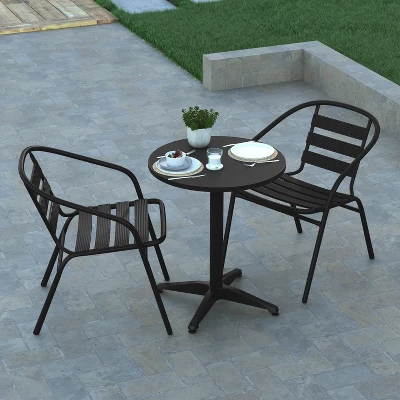 Emma And Oliver 23.5'' Round Aluminum Indoor-Outdoor Table Set With 2 Slat Back Chairs - Image 4