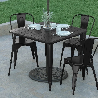 Emma And Oliver Indoor/Outdoor Dining Table With Umbrella Hole, 36" Square All Weather Poly Resin Top And Steel Base - Image 2