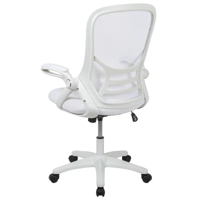 Emma And Oliver High Back White Mesh Ergonomic Office Chair With White Frame And Flip-up Arms - Image 10