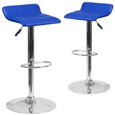 Emma And Oliver 2 Pack Contemporary Vinyl Adjustable Height Barstool With Quilted Wave Seat And Chrome Base - Image 12