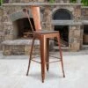 Emma And Oliver 30"H Metal Dining Barstool With Back And Wood Seat