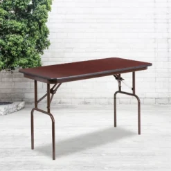 Emma And Oliver 4-Foot Mahogany Melamine Laminate Folding Banquet Table