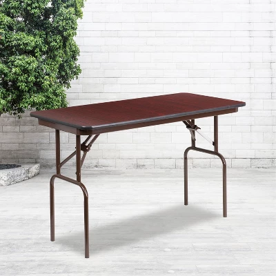 Emma And Oliver 4-Foot Mahogany Melamine Laminate Folding Banquet Table