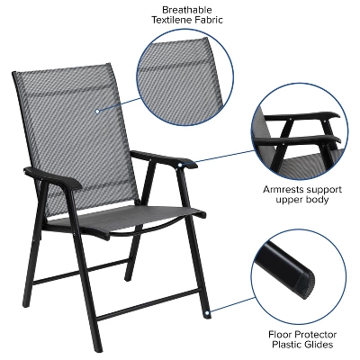 Emma And Oliver Black Outdoor Folding Patio Sling Chair / Portable Chair (2 Pack) - Image 4