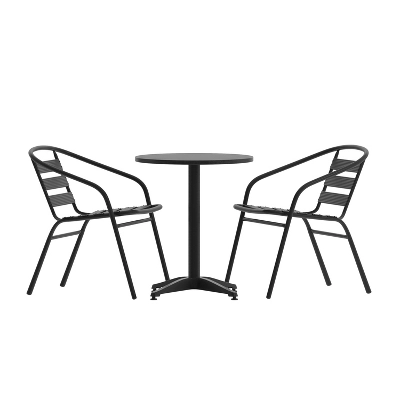 Emma And Oliver 23.5'' Round Aluminum Indoor-Outdoor Table Set With 2 Slat Back Chairs - Image 12