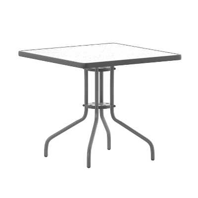 Emma And Oliver 31.5" Square Tempered Glass Metal Table With Smooth Ripple Design Top - Image 10