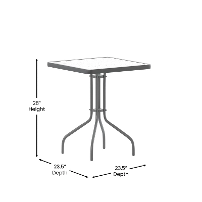 Emma And Oliver 23.5'' Square Glass Top Metal Table With 2 Aluminum Slat Stack Chairs - Image 9