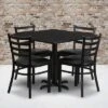 Emma And Oliver 36SQ Black Table Set-X-Base & 4 Ladder Back Chairs,Black Seat