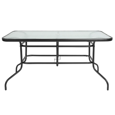 Emma And Oliver 31.5" X 55" Rectangular Tempered Glass Metal Table With Umbrella Hole - Image 8