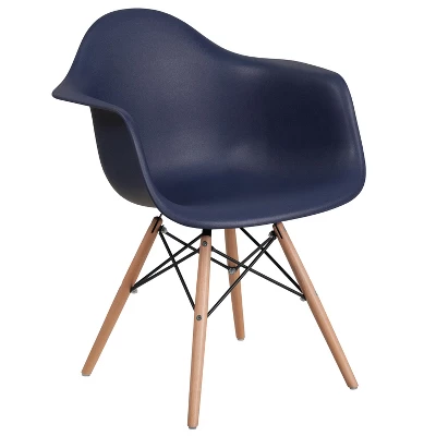 Emma And Oliver Plastic Accent Dining Chair With Arms And Wooden Legs - Image 13