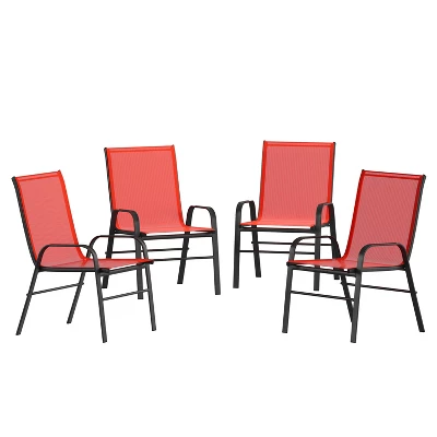 Emma And Oliver 4 Pack Outdoor Stack Chair With Flex Comfort Material - Patio Stack Chair - Image 16