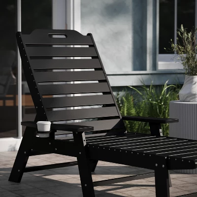 Emma And Oliver Set Of 2 Poly Resin Adjustable Adirondack Lounger With Swivel Cup Holder For Indoor/Outdoor Use - Image 4