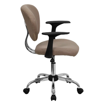 Emma And Oliver Mid-Back Coffee Brown Mesh Padded Swivel Task Office Chair With Arms - Image 3