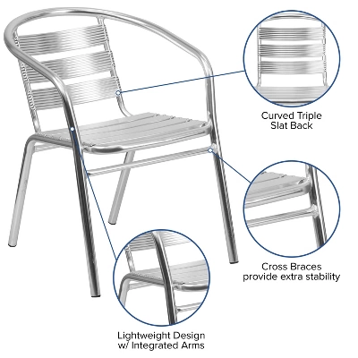 Emma And Oliver 4 Pack Heavy Duty Commercial Aluminum Indoor-Outdoor Slat-Back Stack Chair - Image 9