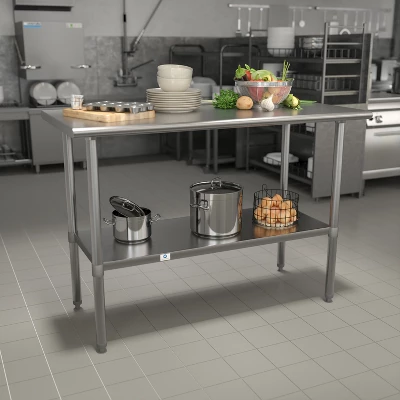 Emma And Oliver Stainless Steel 18 Gauge Prep And Work Table With Undershelf