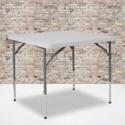 Emma And Oliver 2.79-Foot Square Height Adjustable Granite White Plastic Folding Table