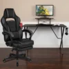 Emma And Oliver Gaming Bundle-Cup/Headphone Desk & Reclining Footrest Chair