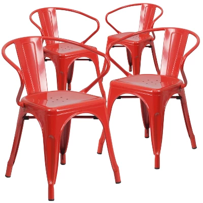 Emma And Oliver Commercial Grade 4 Pack Metal Indoor-Outdoor Chair With Arms - Image 12