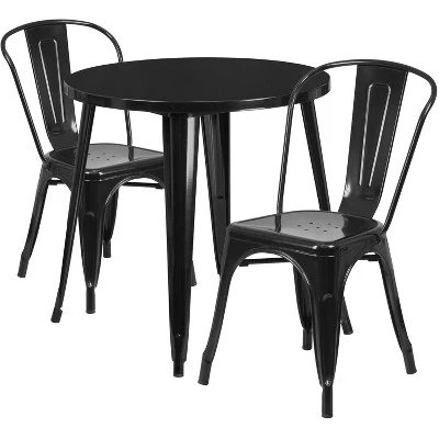 Emma And Oliver Commercial Grade 30" Round Metal Indoor-Outdoor Table Set With 2 Cafe Chairs - Image 8