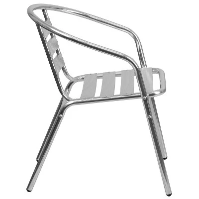 Emma And Oliver Aluminum Indoor-Outdoor Stack Chair With Triple Slat Back And Arms - Image 7