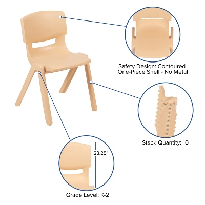 Emma And Oliver 2 Pack Plastic Stack School Chair With 13.25"H Seat, K-2 School Chair - Image 3