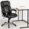 Emma And Oliver Mid-Back Leather Executive Swivel Office Chair With Padded Arms