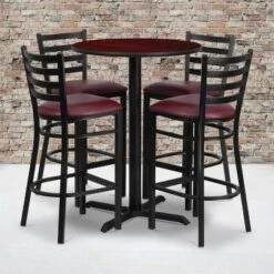 Emma And Oliver 30" Round Laminate Table Set With X-Base And 4 Ladder Back Stools