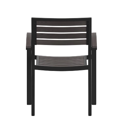 Emma And Oliver Set Of 2 Stackable All-Weather Aluminum Patio Chairs With Faux Teak Slats - Image 8