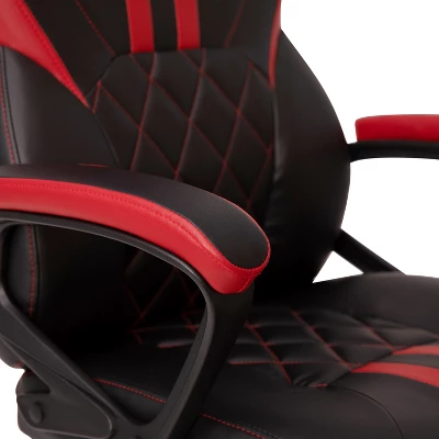 Emma And Oliver Ergonomic High Back Swivel Gaming Chair With Diamond Stitch Black Faux Leather Upholstery With Red Accent Stripes, Padded Arms - Image 8