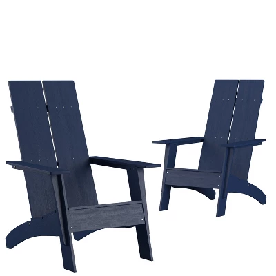 Emma And Oliver Set Of 2 Modern Dual Slat Back Indoor/Outdoor Adirondack Style Chairs - Image 11