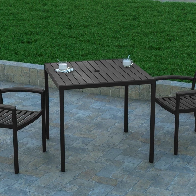 Emma And Oliver Square All-Weather Faux Teak Patio Dining Table With Steel Frame - Seats 4 - Image 2