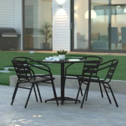 Emma And Oliver 31.5'' Square Aluminum Indoor-Outdoor Table Set With 4 Slat Back Chairs