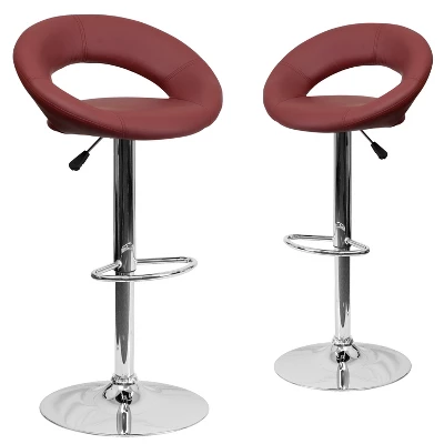 Emma And Oliver 2 Pack Contemporary Vinyl Rounded Orbit-Style Back Adjustable Height Barstool With Chrome Base - Image 8